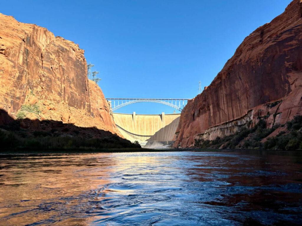 Clear blue sky over the Glen Canyon Dam