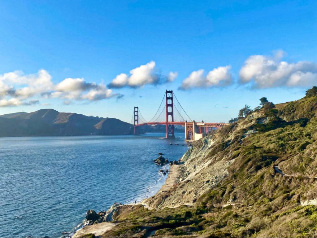 Overlooking view of the Golden Gate Bridge from the Battery to Bluffs trail