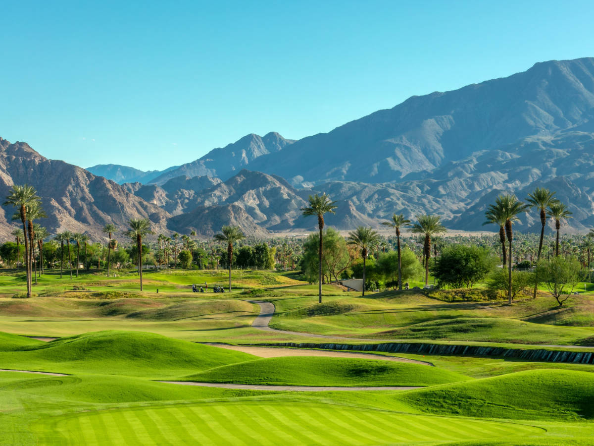 Clear blue sky over a golf course in Palm Springs
