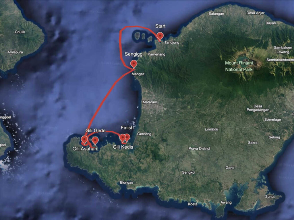 The sailing route on the Google Earth map