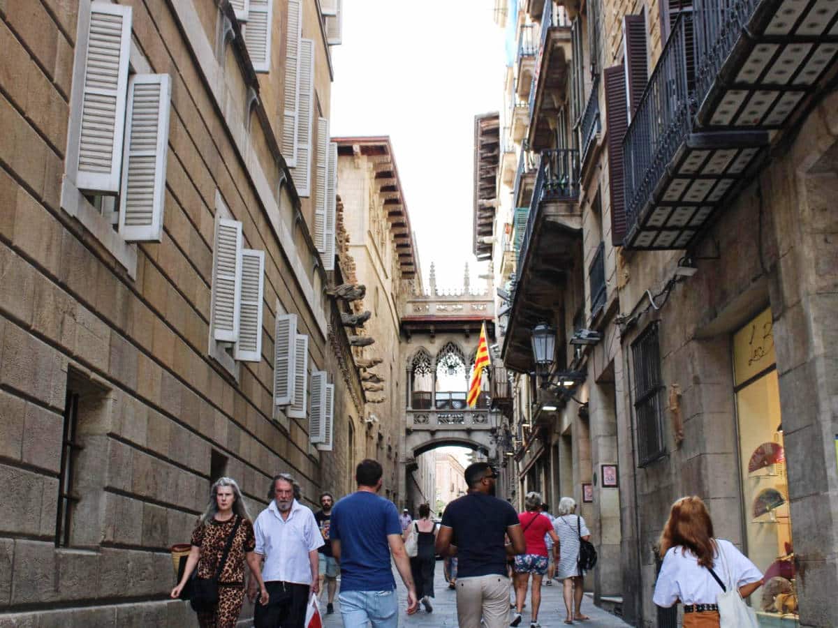 View of people walking at the Gothic Quarter
