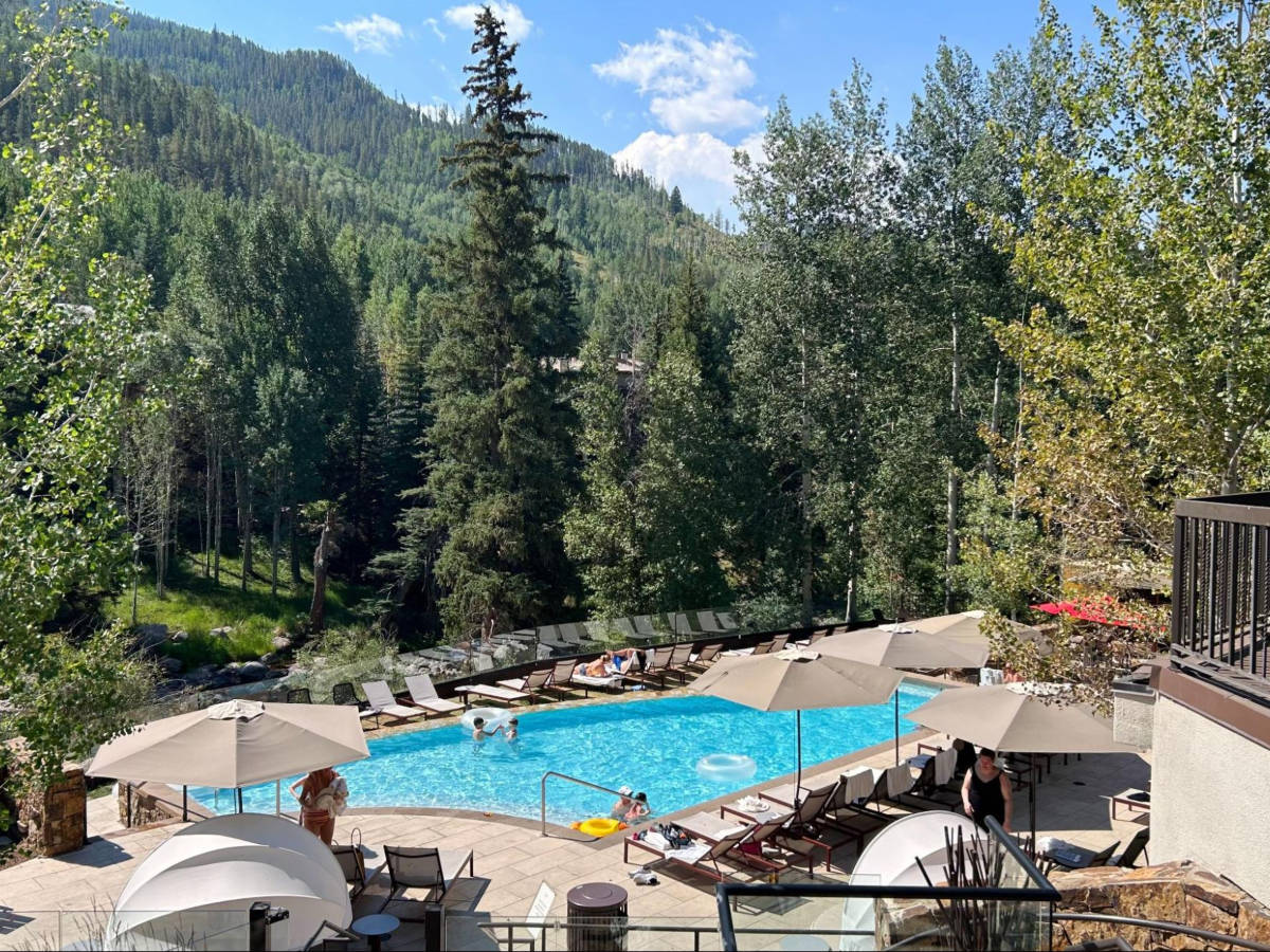 Overlooking view of the pool surrounded by greenery in Grand Hyatt Vail