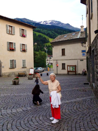 The author's grandma walking along Bormio