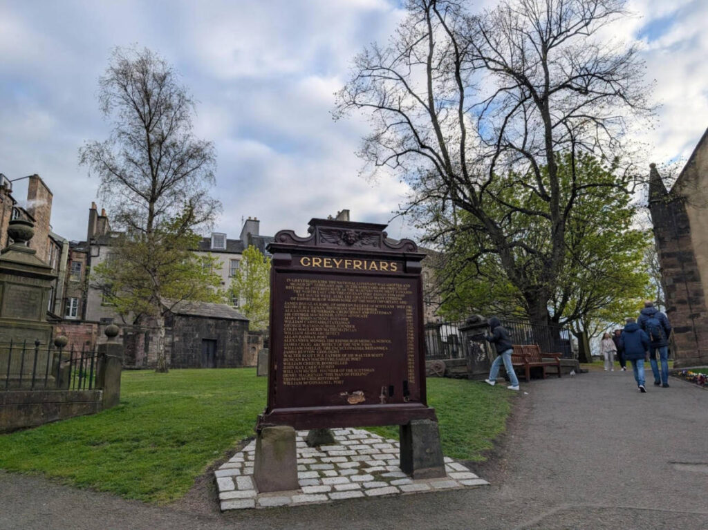 The landmark signage of the Greyfriars Kirkyard