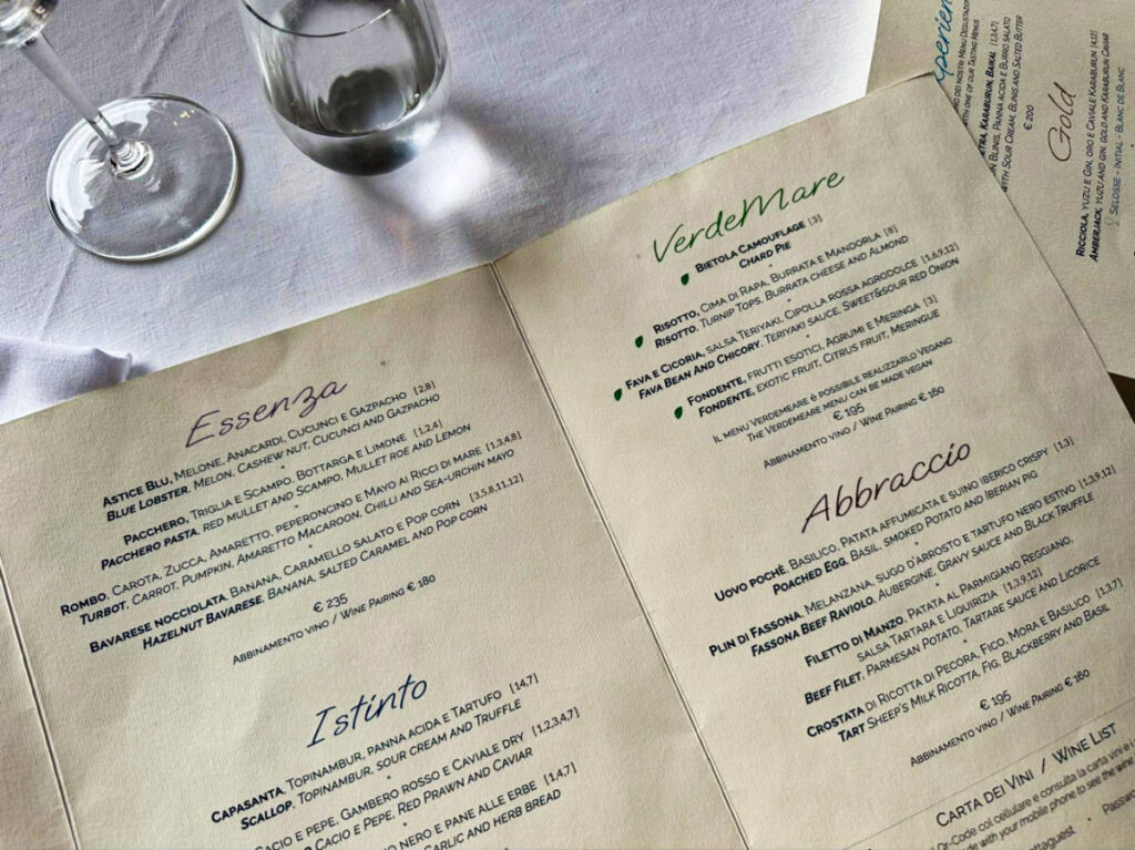 Closeup look of the menu of Grotta Palazzese