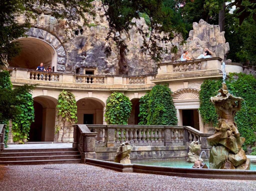 View of the intricate architecture around Grotta Umělá jeskyně