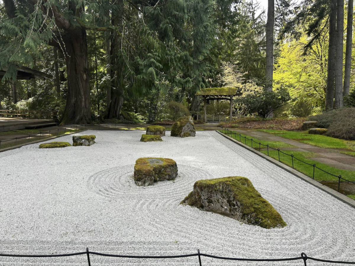 View of the grounds of Bloedel Reserve surrounded by greenery