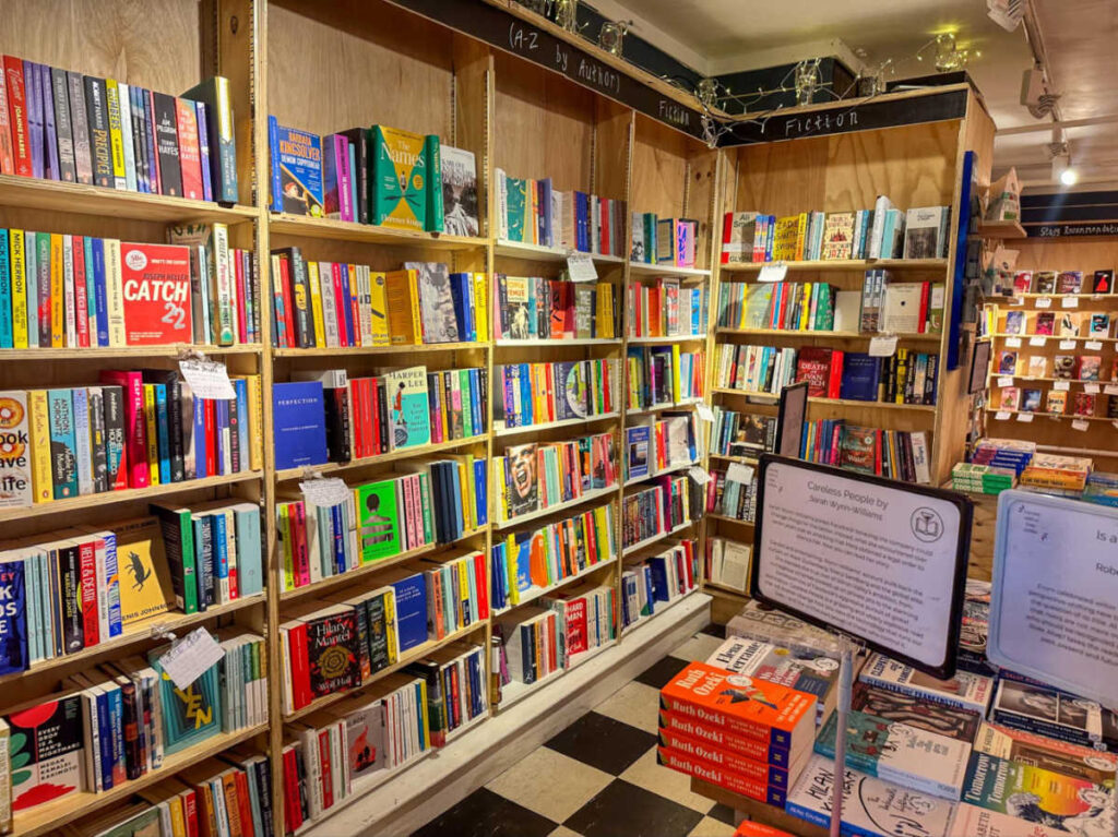 View of the books on the shelves inside the Gulp Fiction