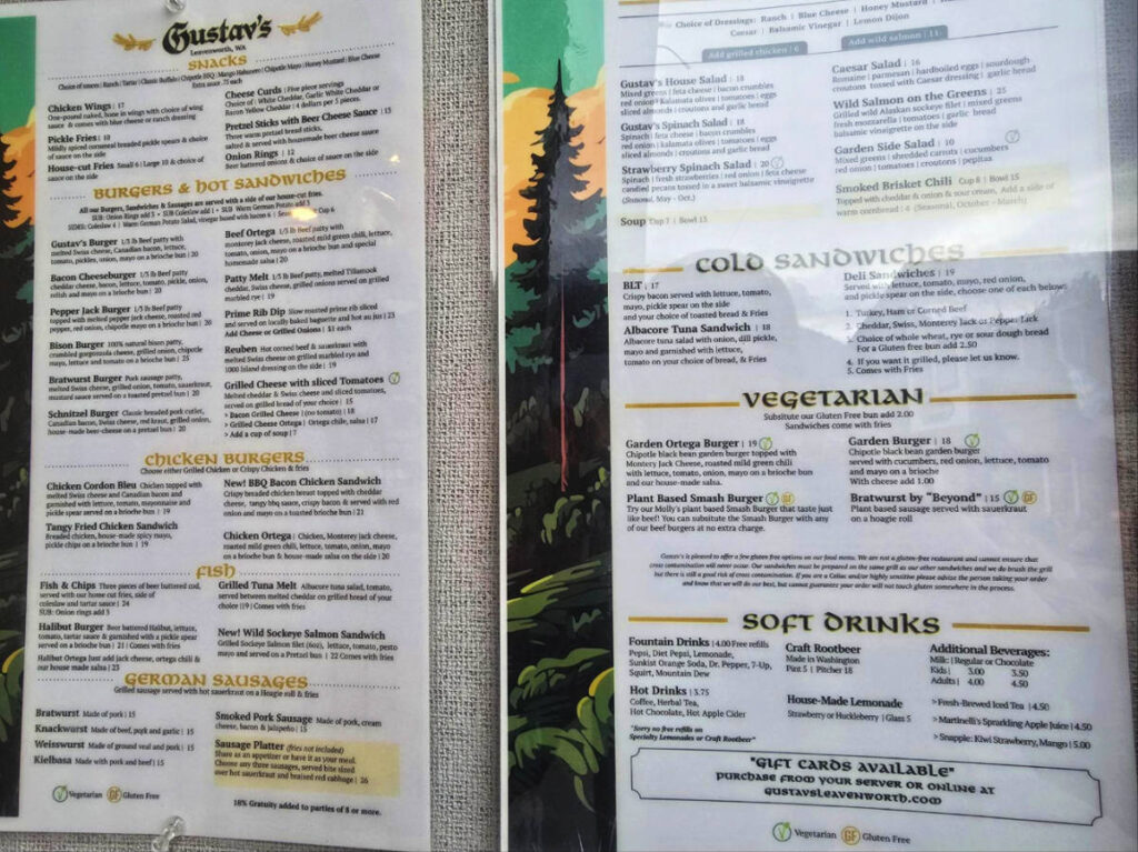View of all the menu available at Gustav’s