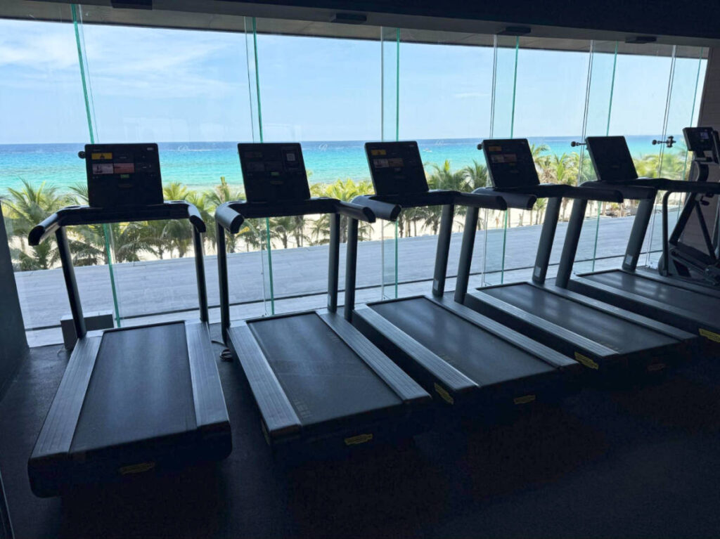 View of the treadmills with an ocean view