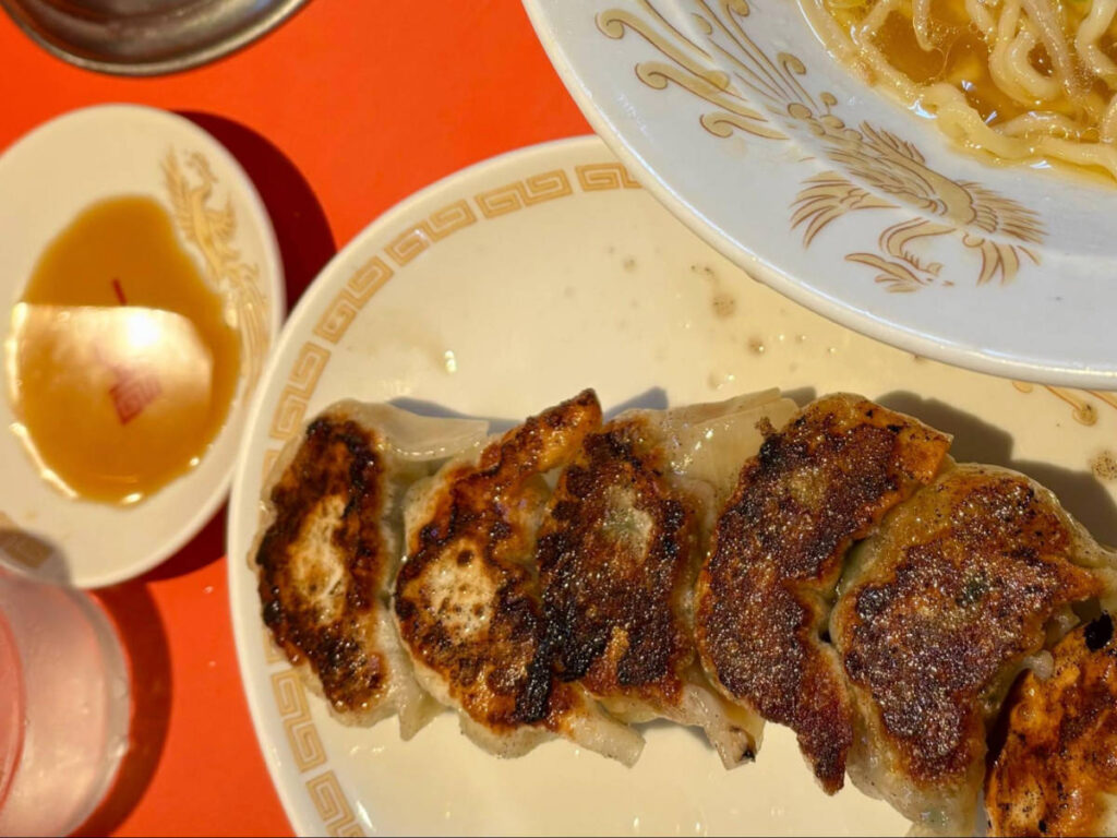 Crispy gyoza served on a plate