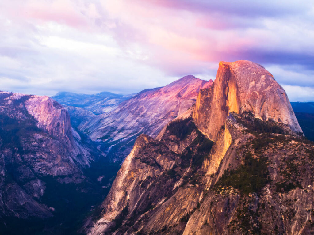 Majestic view of the half dome rock at sunset