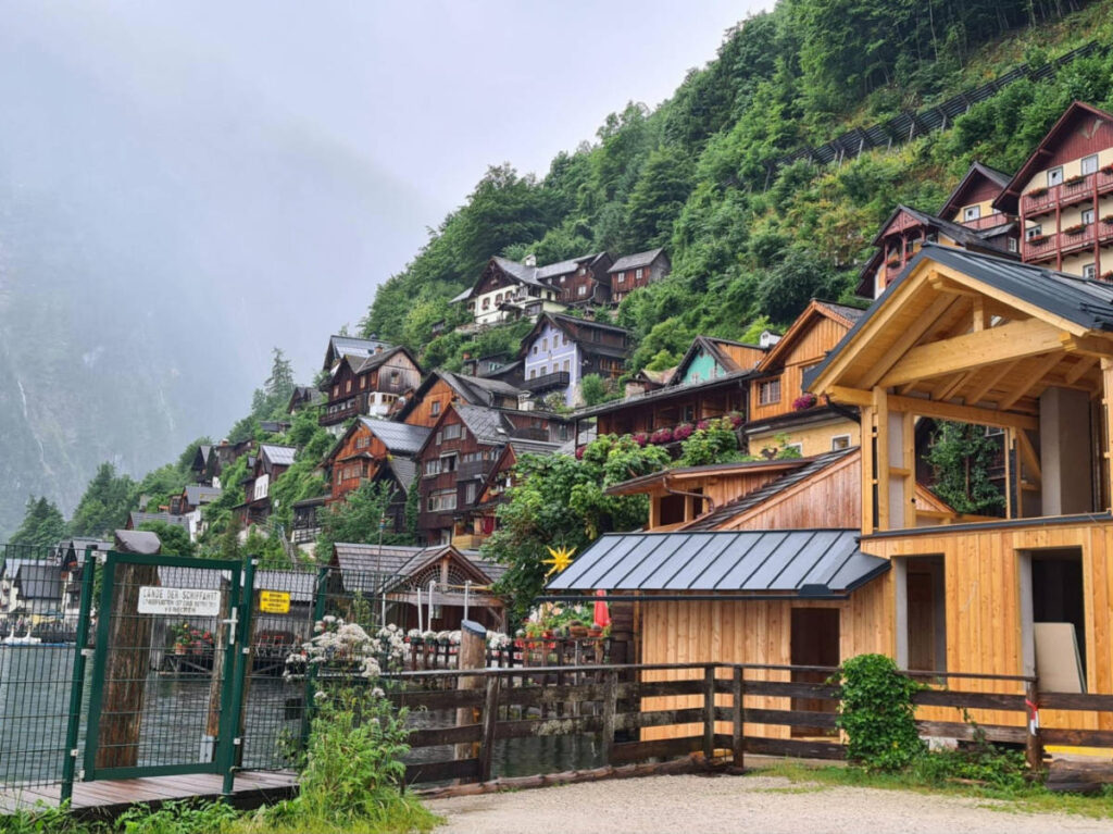 The wooden houses by the lake in Hallstatt