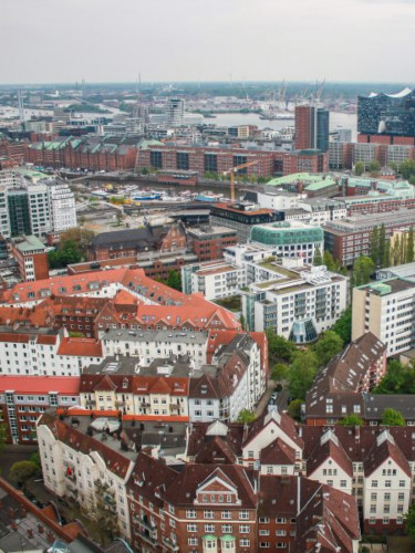 Overlooking view of buildings and houses in Hamburg