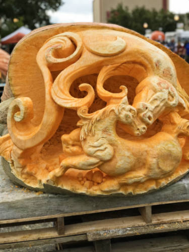 A pumpkin carving during the Hamilton Pumpkin Festival