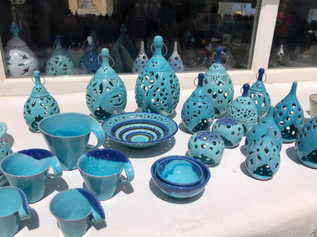 Closeup look of the handcrafted blue ceramics