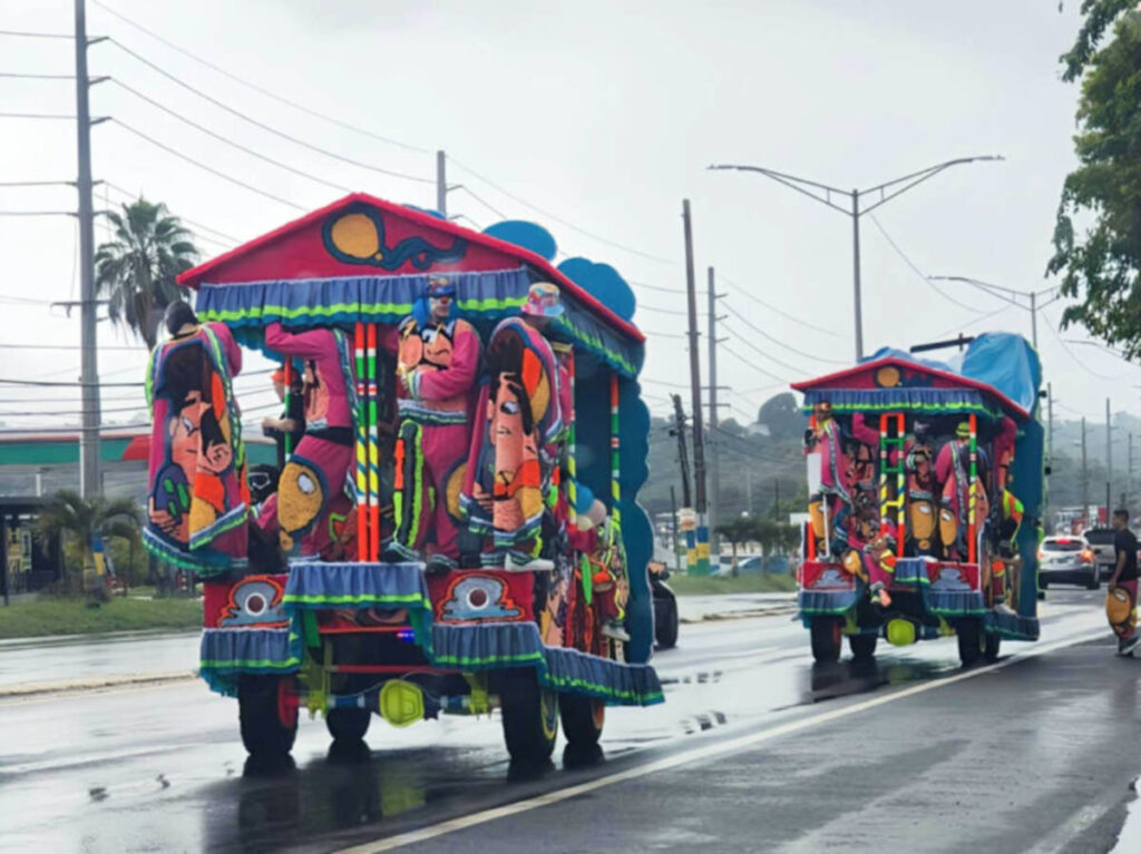 View of the colorful floats at the Hatillo Mask Festival parade