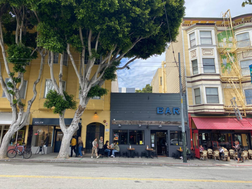 View of the bar and other restaurants at Hayes Valley