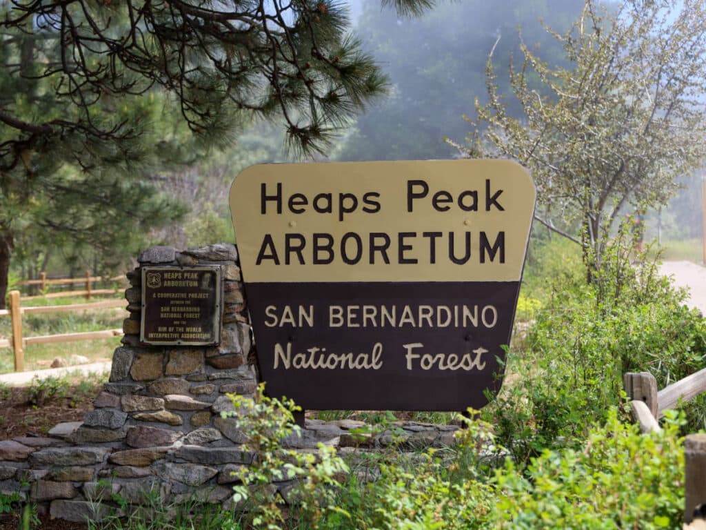 The Heaps Peak Arboretum signage at the entrance
