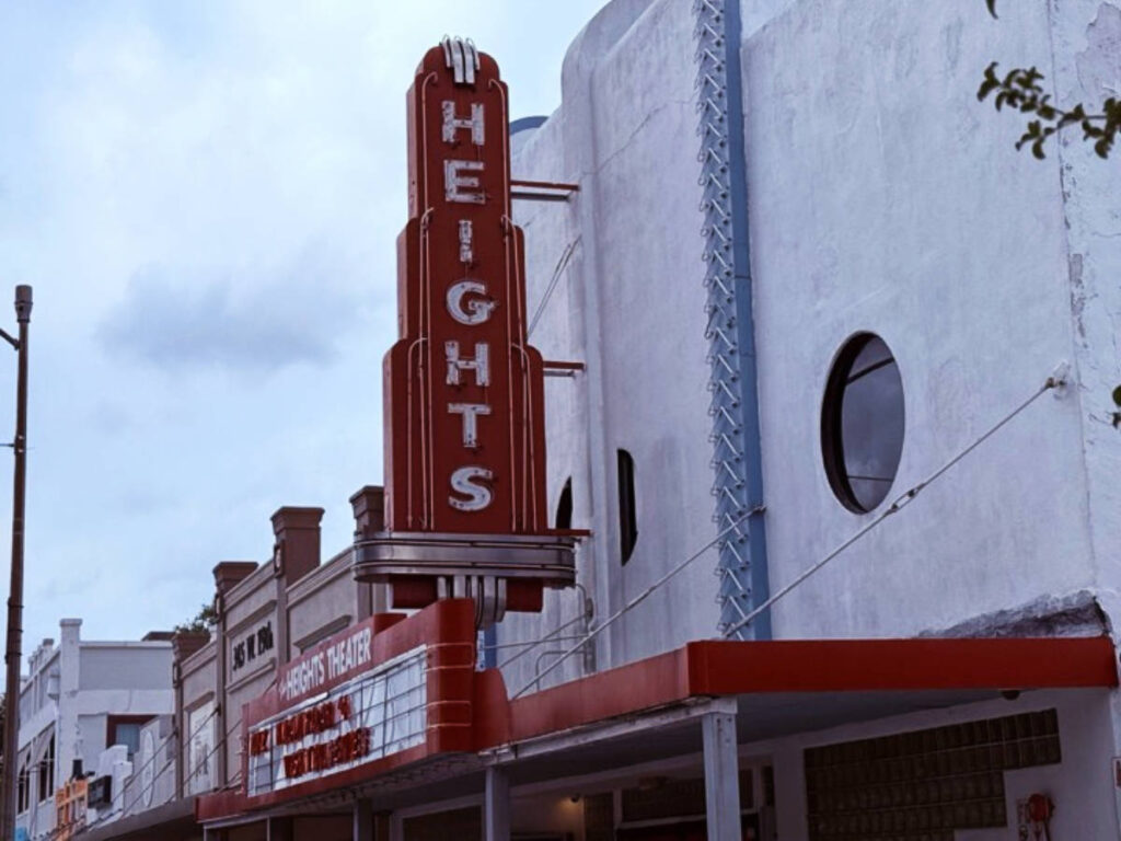 The Heights Theater signage from the outside