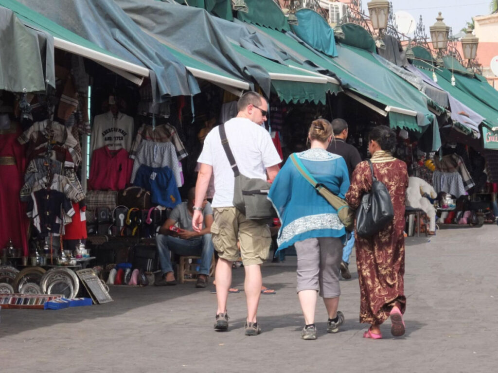 Author Heather trying to walk away from a henna lady in Djemaa el Fna