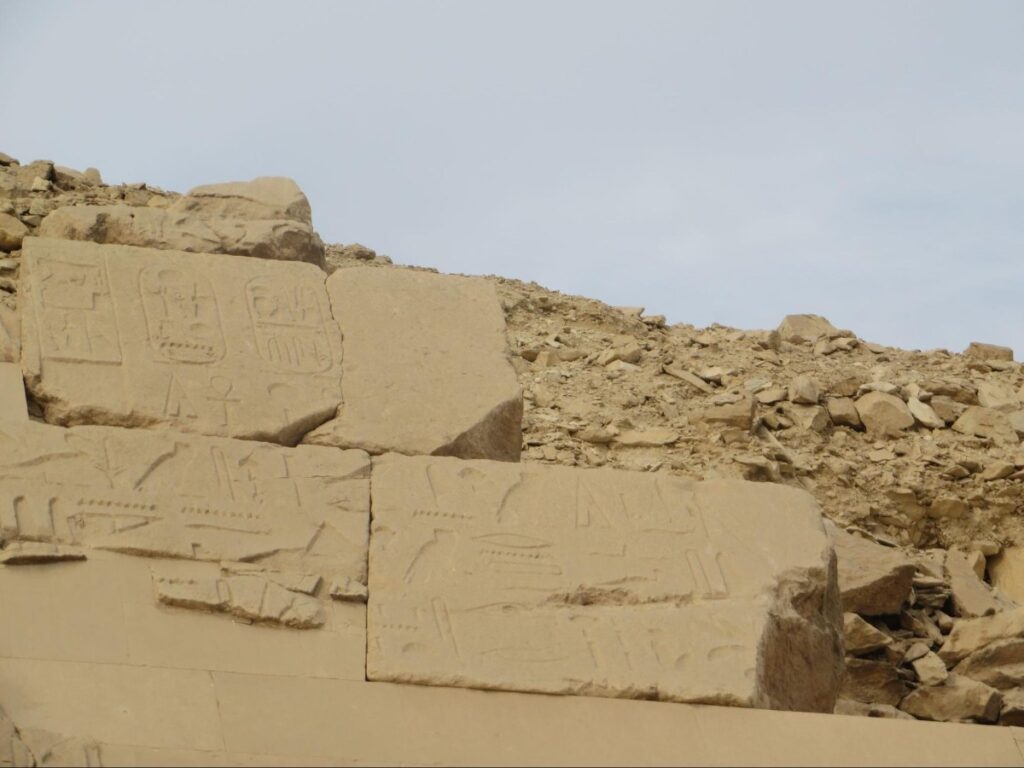 Close-up of an ancient Egyptian hieroglyphs at Saqqara Pyramid