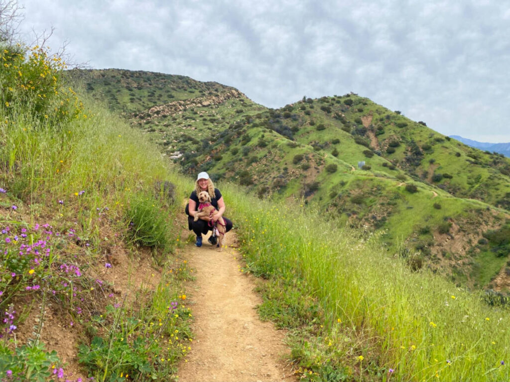 Scenic mountain trail at Valley View Preserve with Jess Levy and her dog