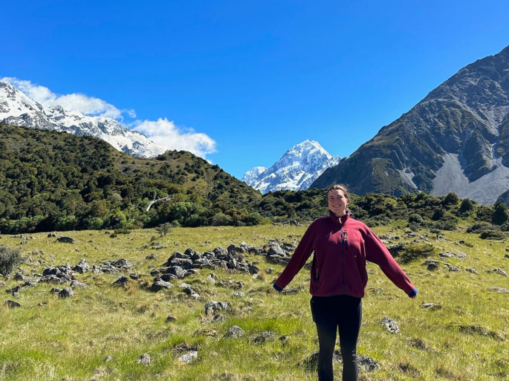 Author Laura on a hike to Mt. Cook