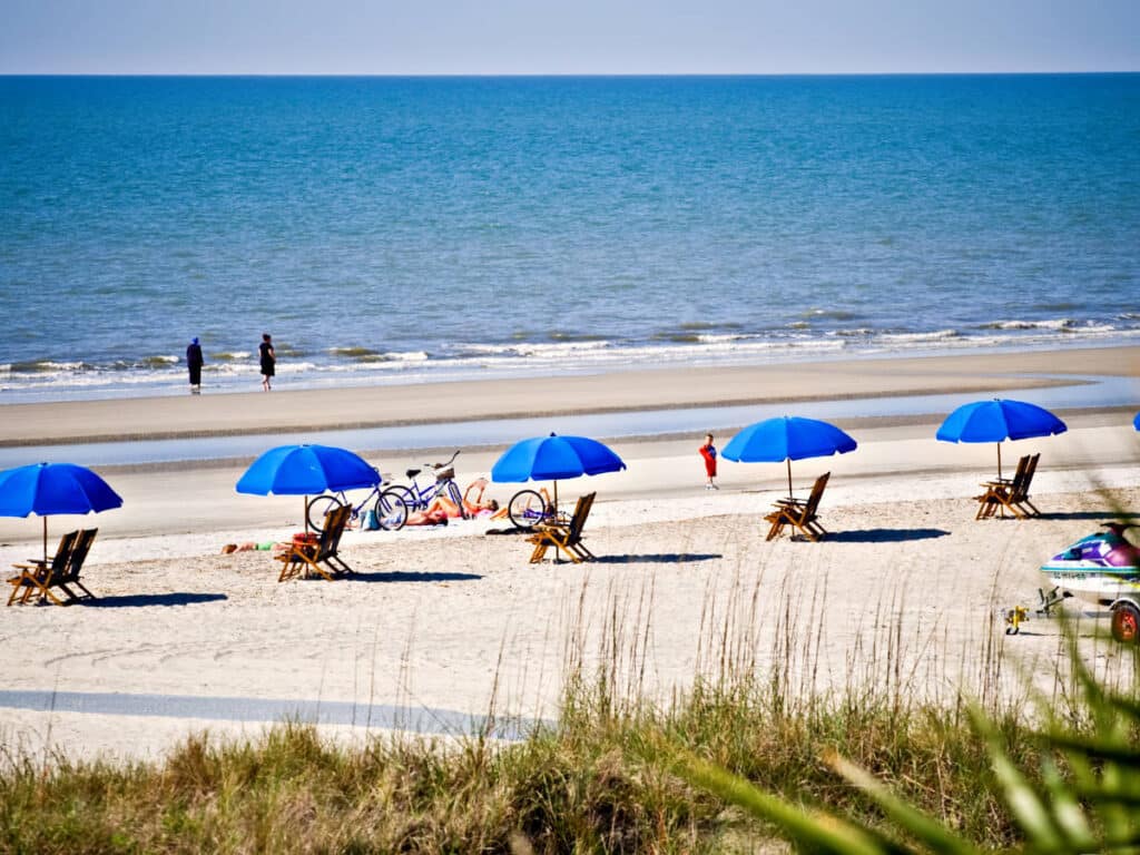 People enjoying their summer day in Hilton Head Island Beach