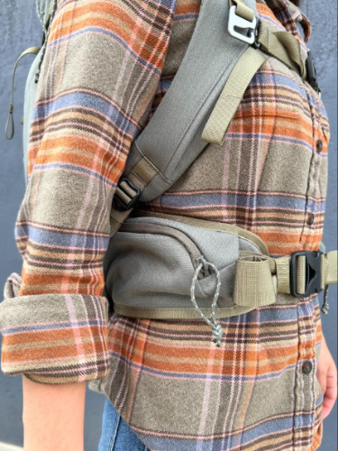 View of the hip belt pocket of the Salkan Carry-On Backpack