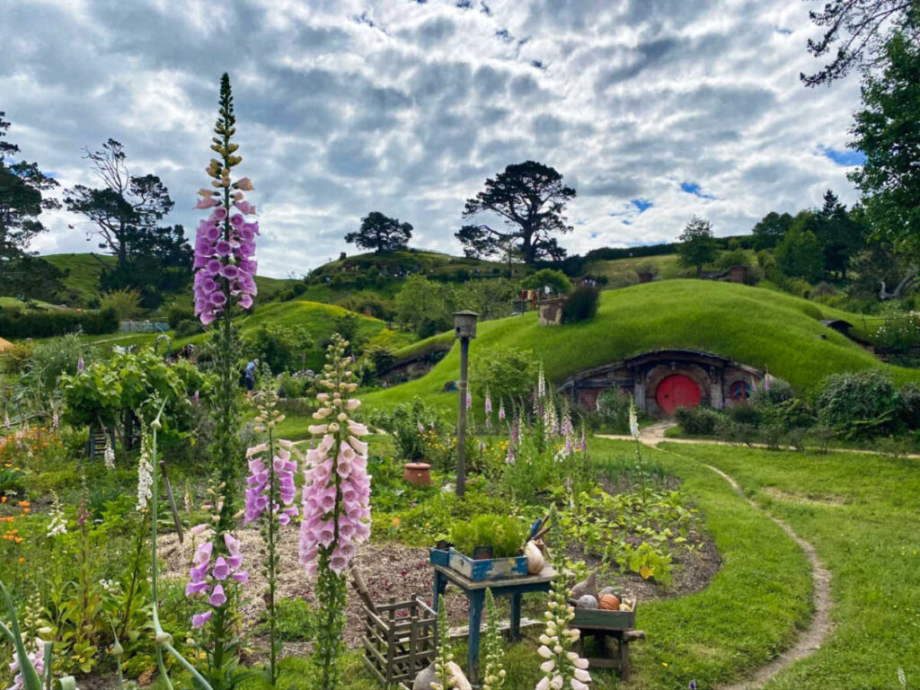 View of the colorful flowers around the Hobbit Village