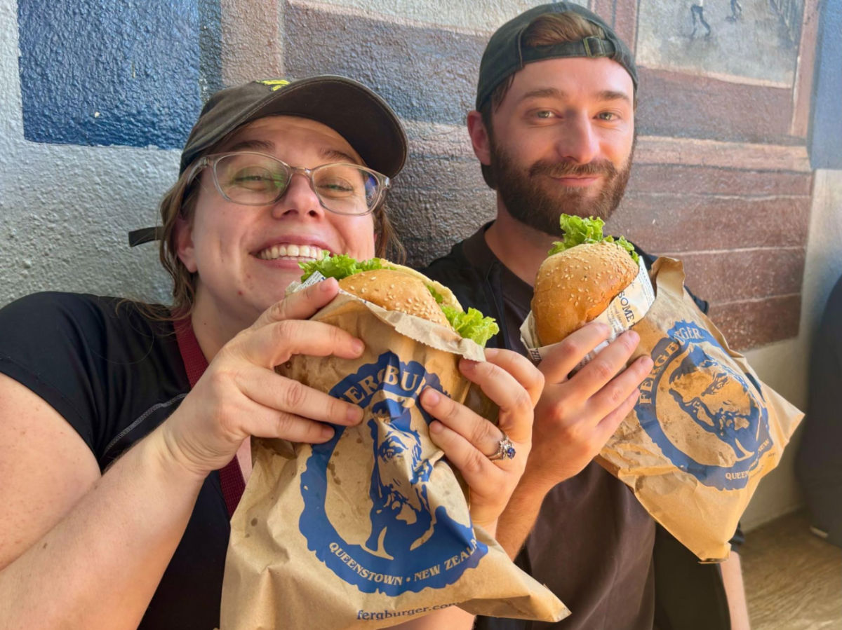 Author's friends enjoying their Fergburgers