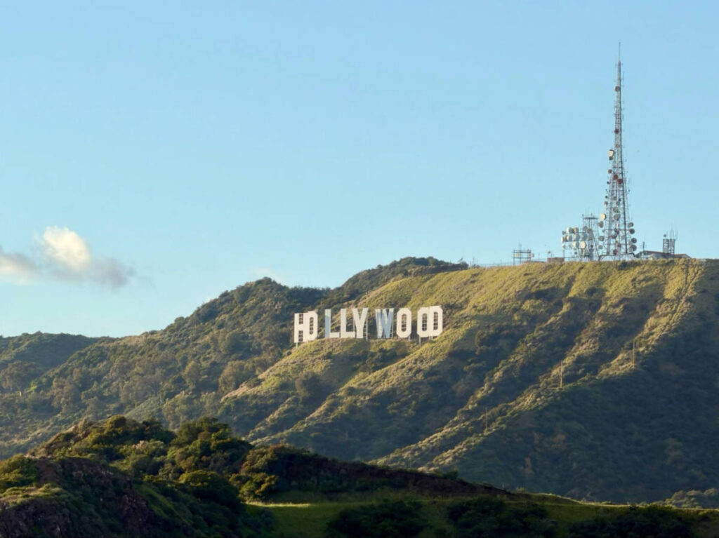View of the iconic Hollywood sign on the hillside