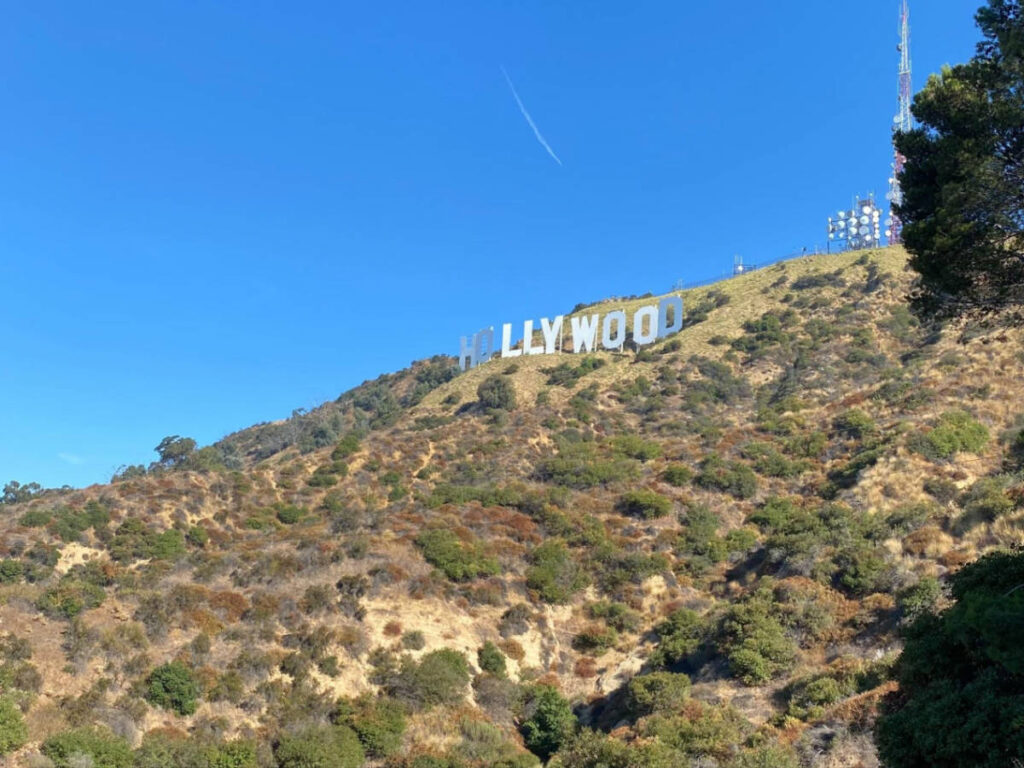 View of the Hollywood Sign and the clear blue sky above