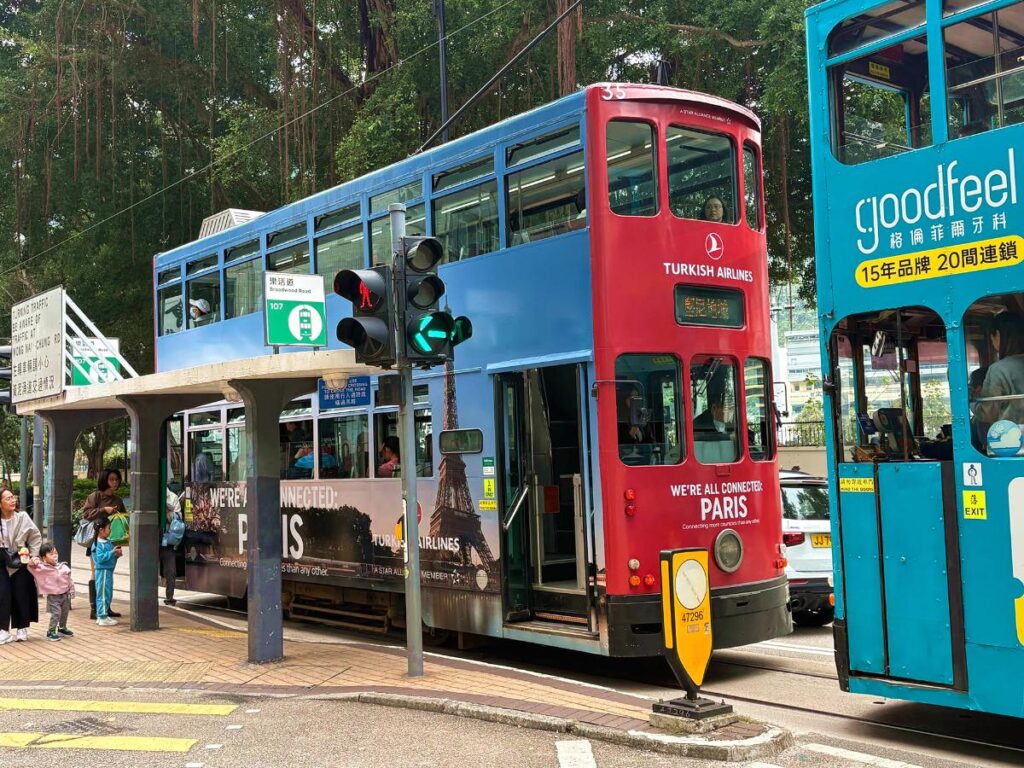 Trams picking up passengers