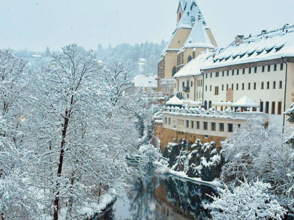 View of the riverside from Rooseveltova street in Horní Brána during winter