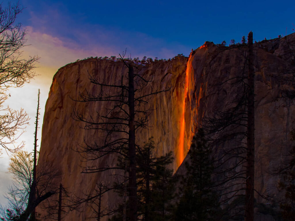 Blue sky over the Horsetail Fall