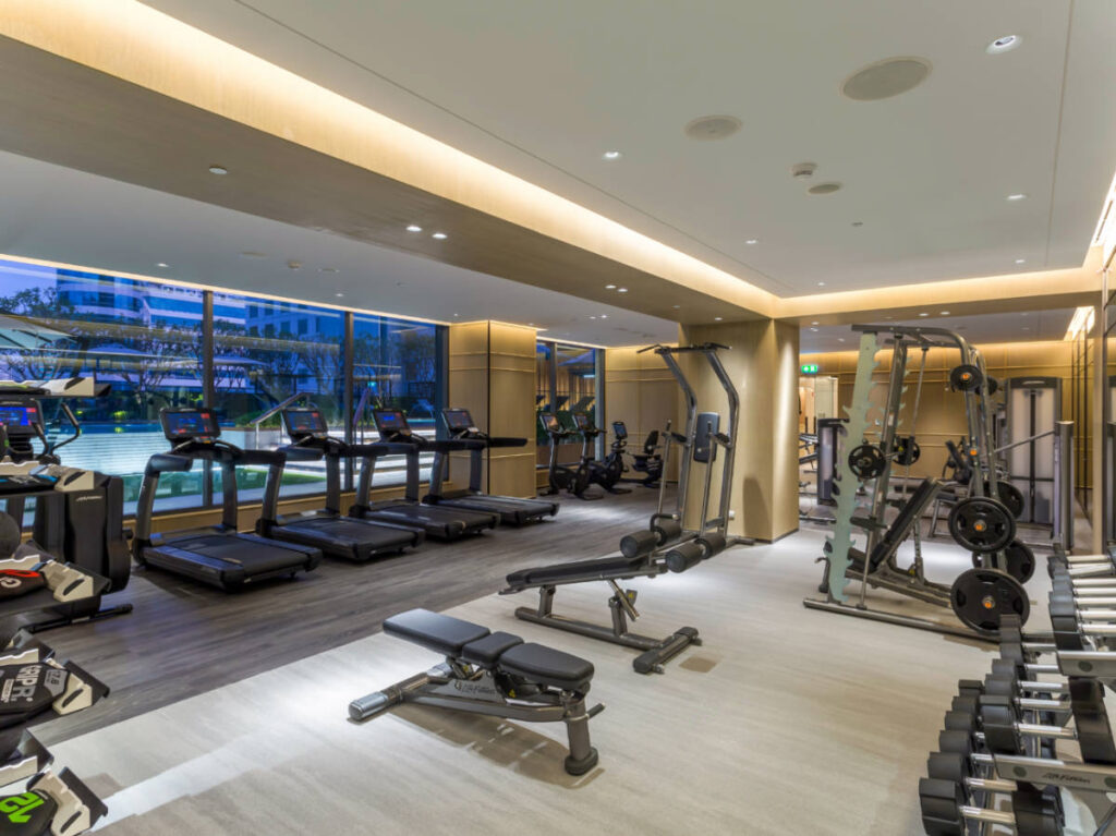 View of gym equipment inside a hotel gym