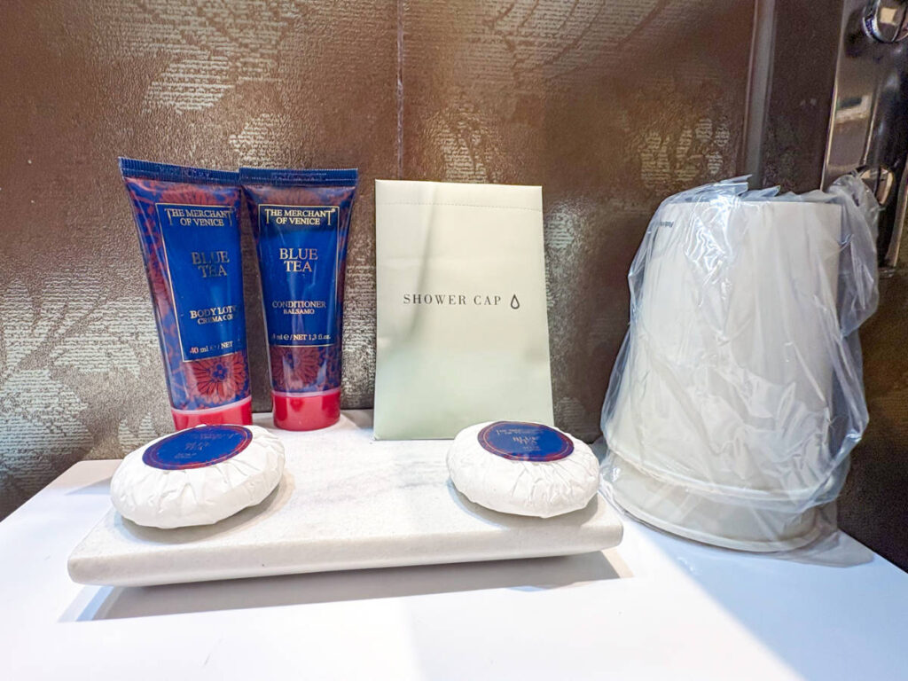 Closeup look of the bathroom amenities