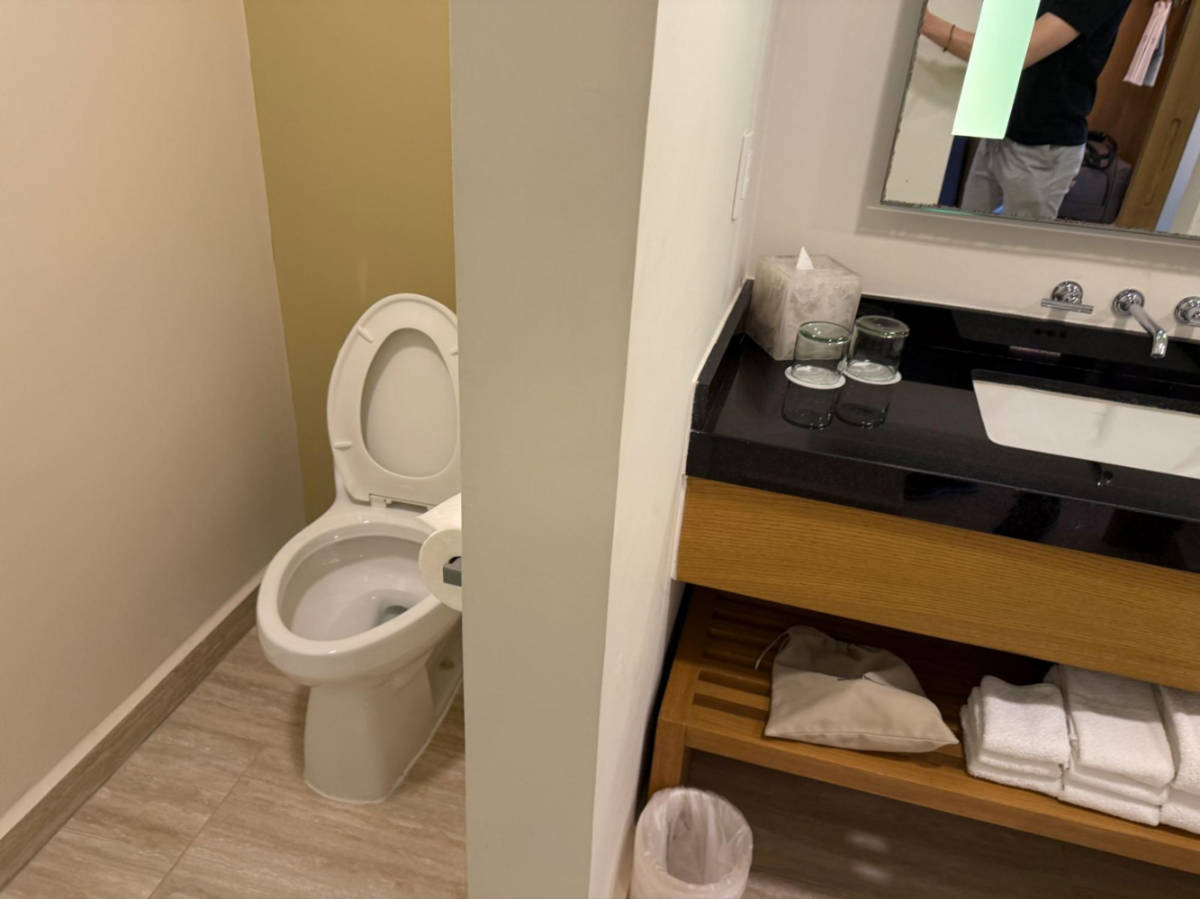 View of the toilet inside the bathroom 