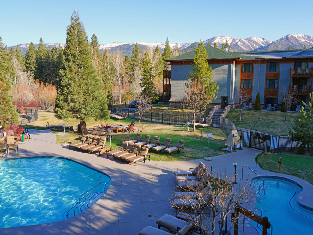 Aerial view of the landscape around the pool area of Hyatt Regency Resort, Spa, and Casino