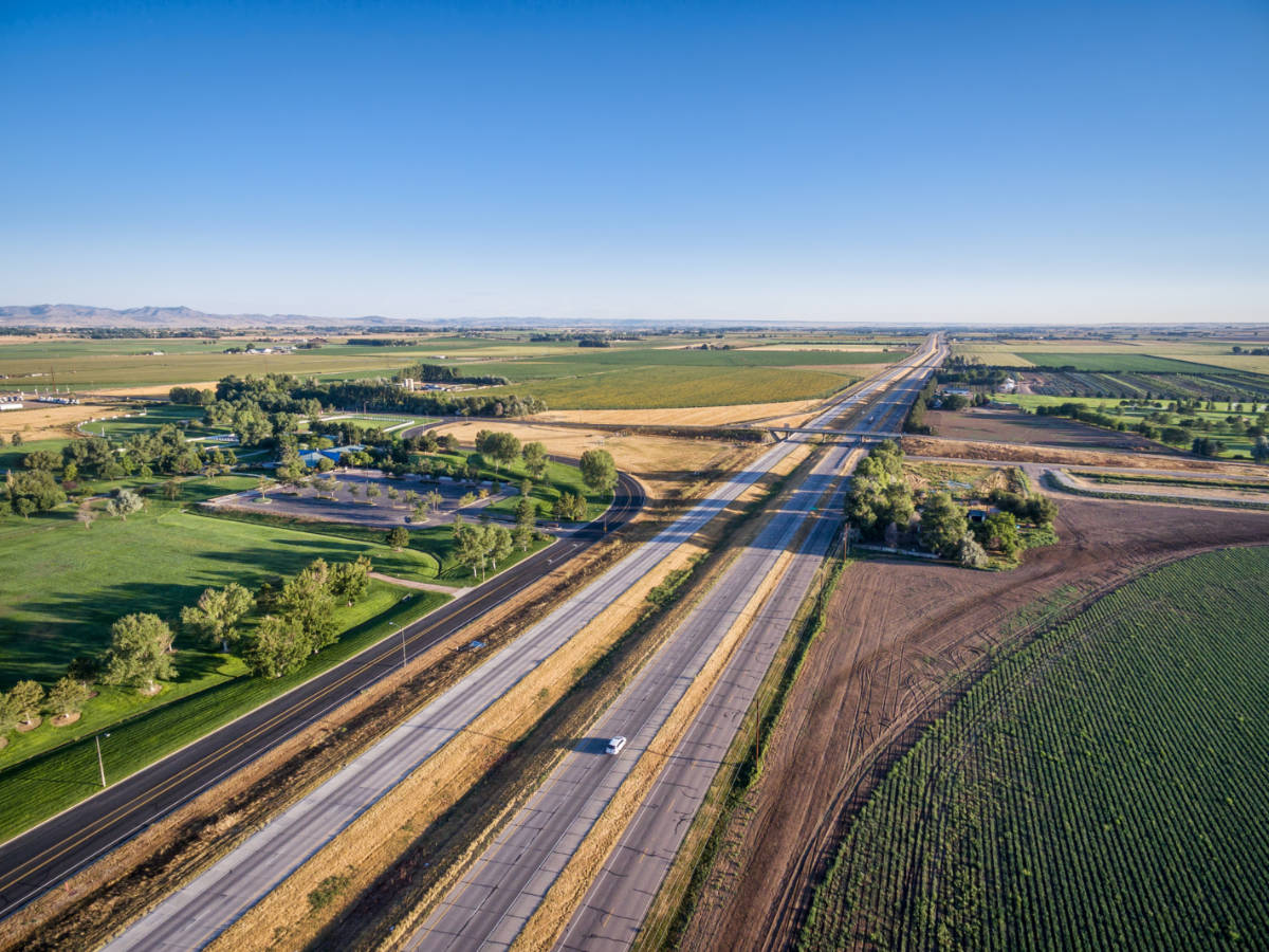 Aerial view of the I-25 along the east of Fort Collins 