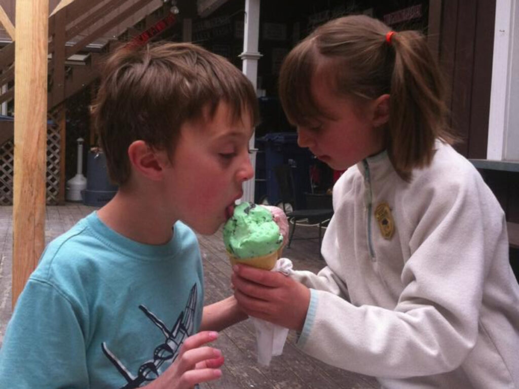 Kids sharing their ice cream in South Dakota