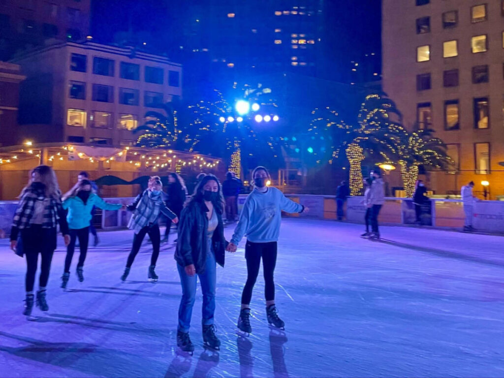 The author, Laura McFarland with her partner ice skating at the Union Square Ice Rink