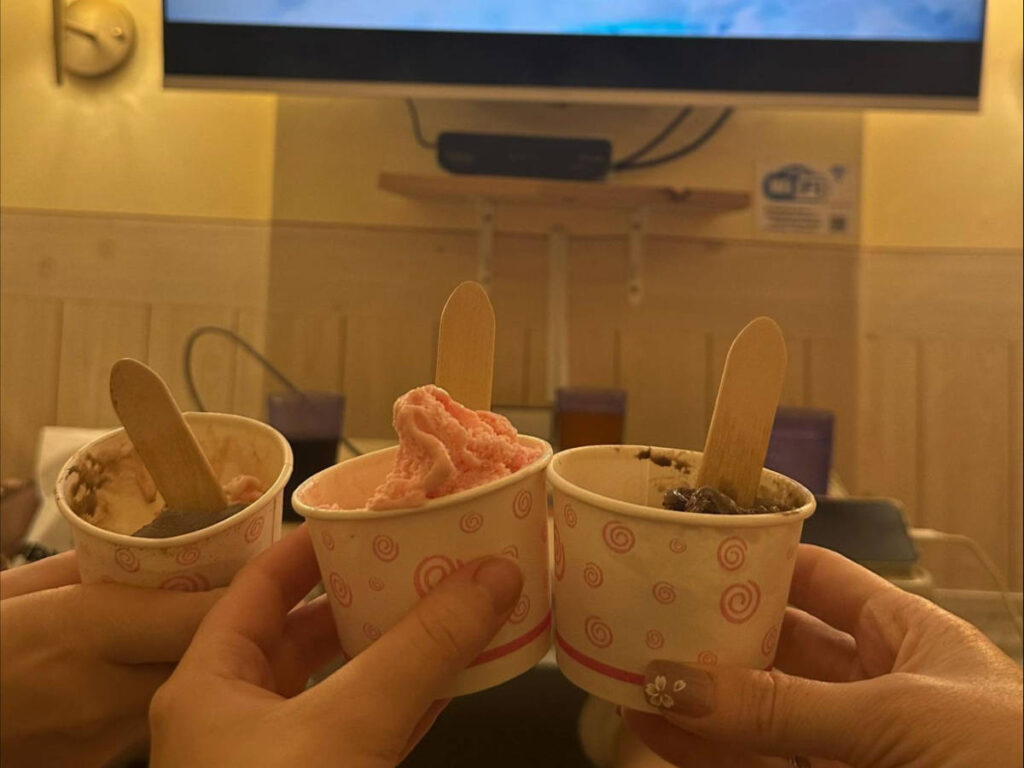 Closeup look of the ice creams in a TV Room