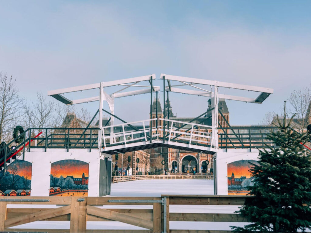 View of the entrance to the Ice skating rink on Museum Square