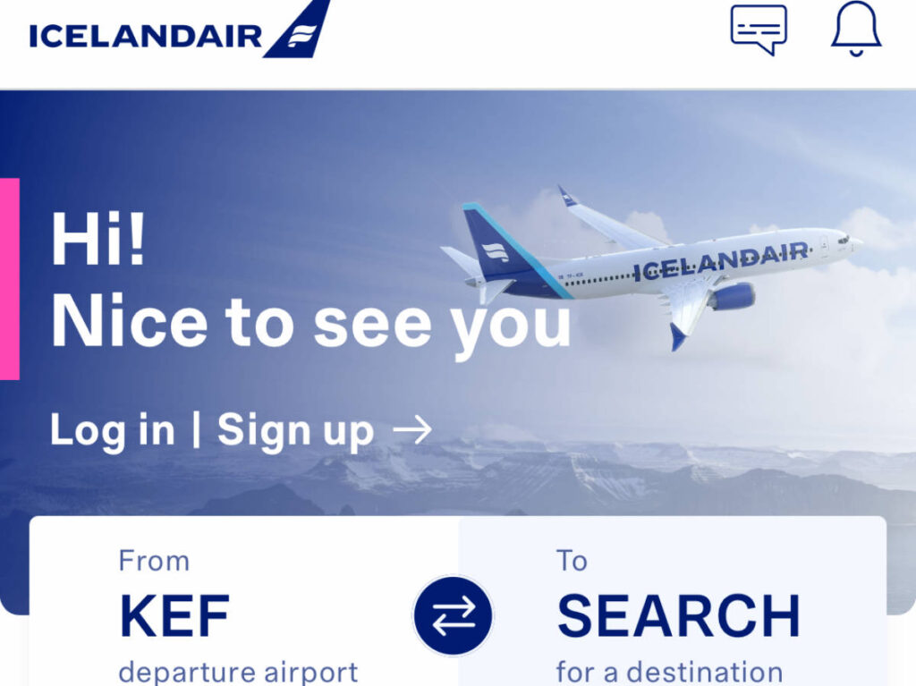 A screenshot of Icelandair app