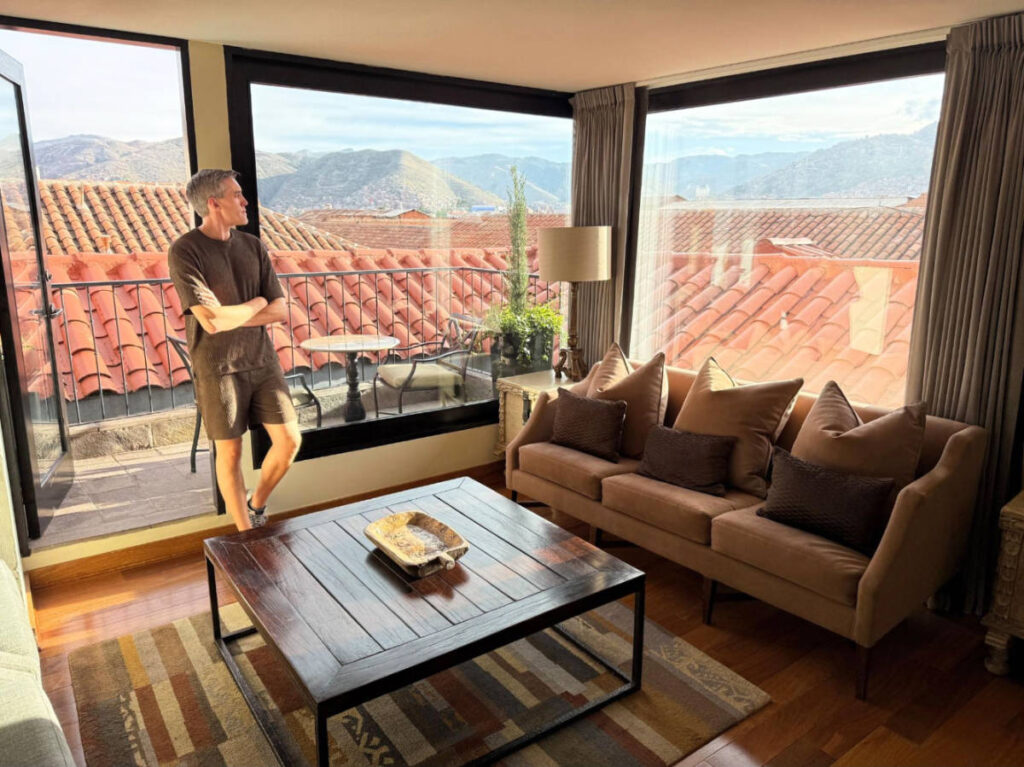 The author, Nate Hake posing for a photo at the Imperial Suite in JW Marriott El Convento Cusco