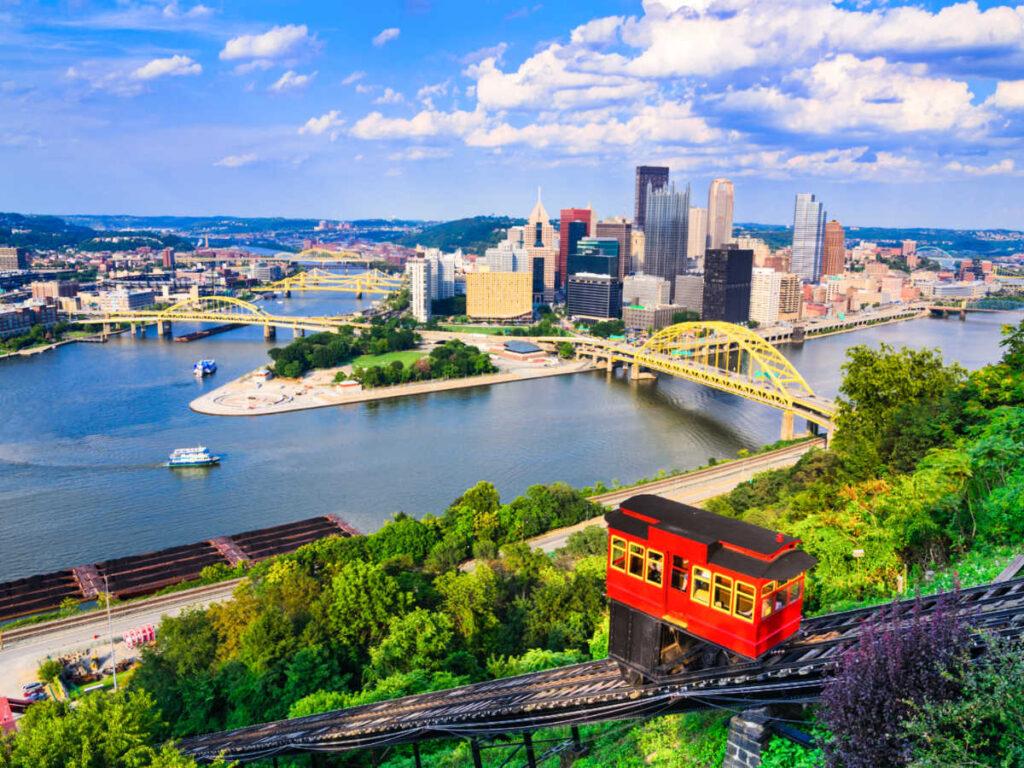 Overlooking view of the downtown skyline and the incline
