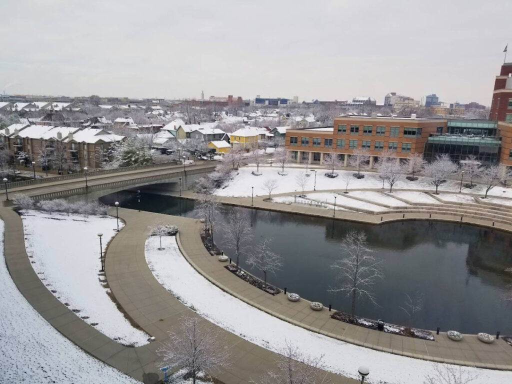 A winter scene on the IUPUI campus in Indianapolis
